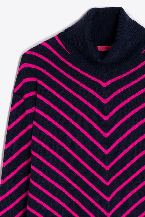 Vilagallo NAVY V STRIPES PULLOVER