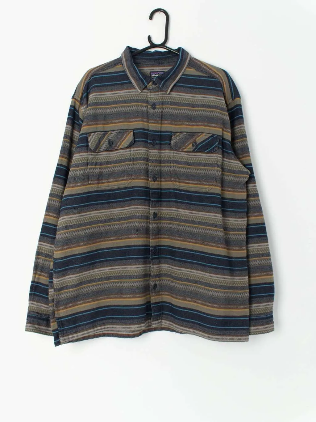 Vintage Patagonia flannel shirt in organic cotton with blue and green striped pattern – XL