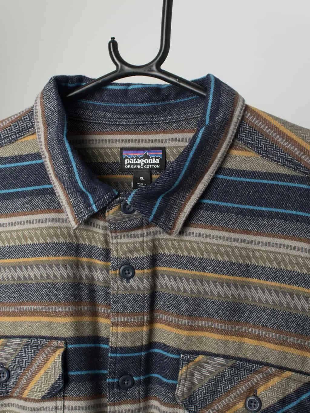 Vintage Patagonia flannel shirt in organic cotton with blue and green striped pattern – XL