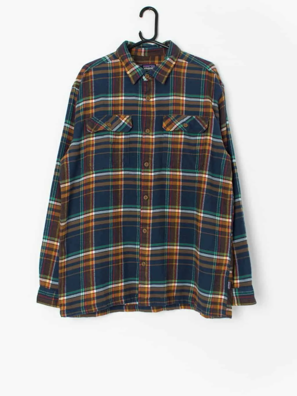 Vintage Patagonia plaid flannel shirt in navy blue – Large