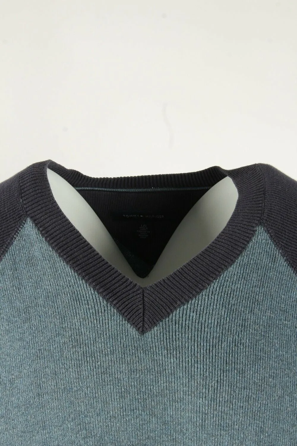 Vintage Tommy Hilfiger Jumper V Neck Pullover Retro 90s Blue Size L - Pepper Tree London