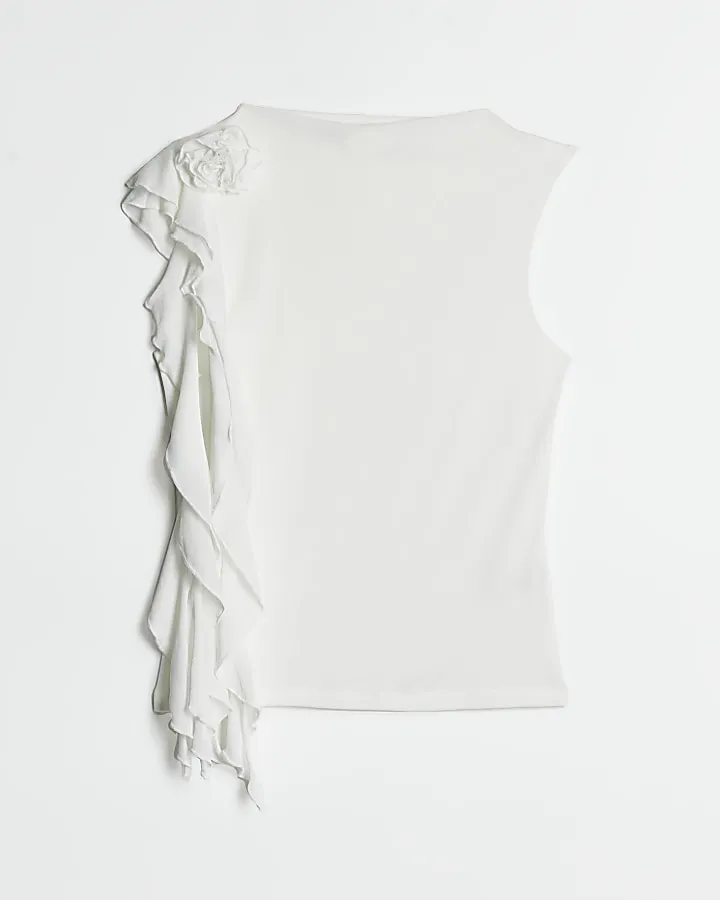 White corsage sleeveless top