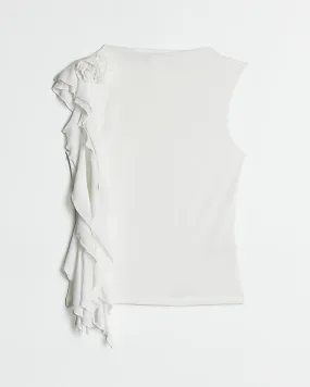 White corsage sleeveless top