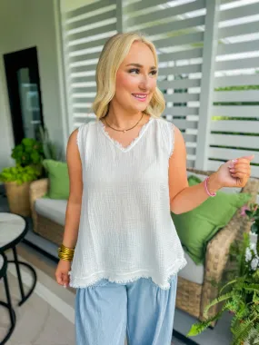 White Cotton Gauze Sleeveless Top