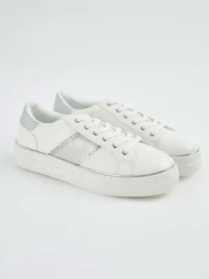 White Metallic Trim Cupsole Trainers | Women | George at ASDA