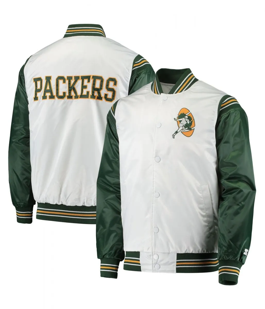 White/Green Green Bay Packers Historic Renegade Satin Jacket