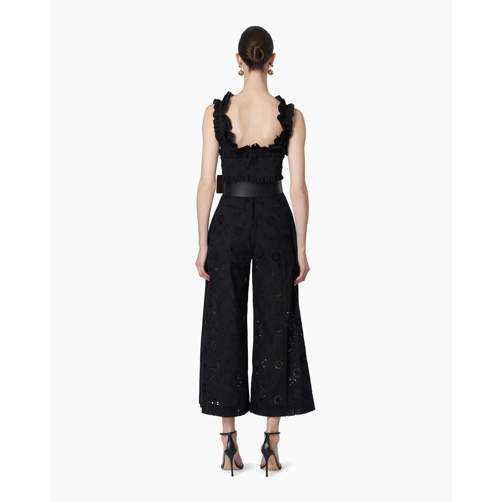 Wide Leg Cropped Pants with Lining | Black