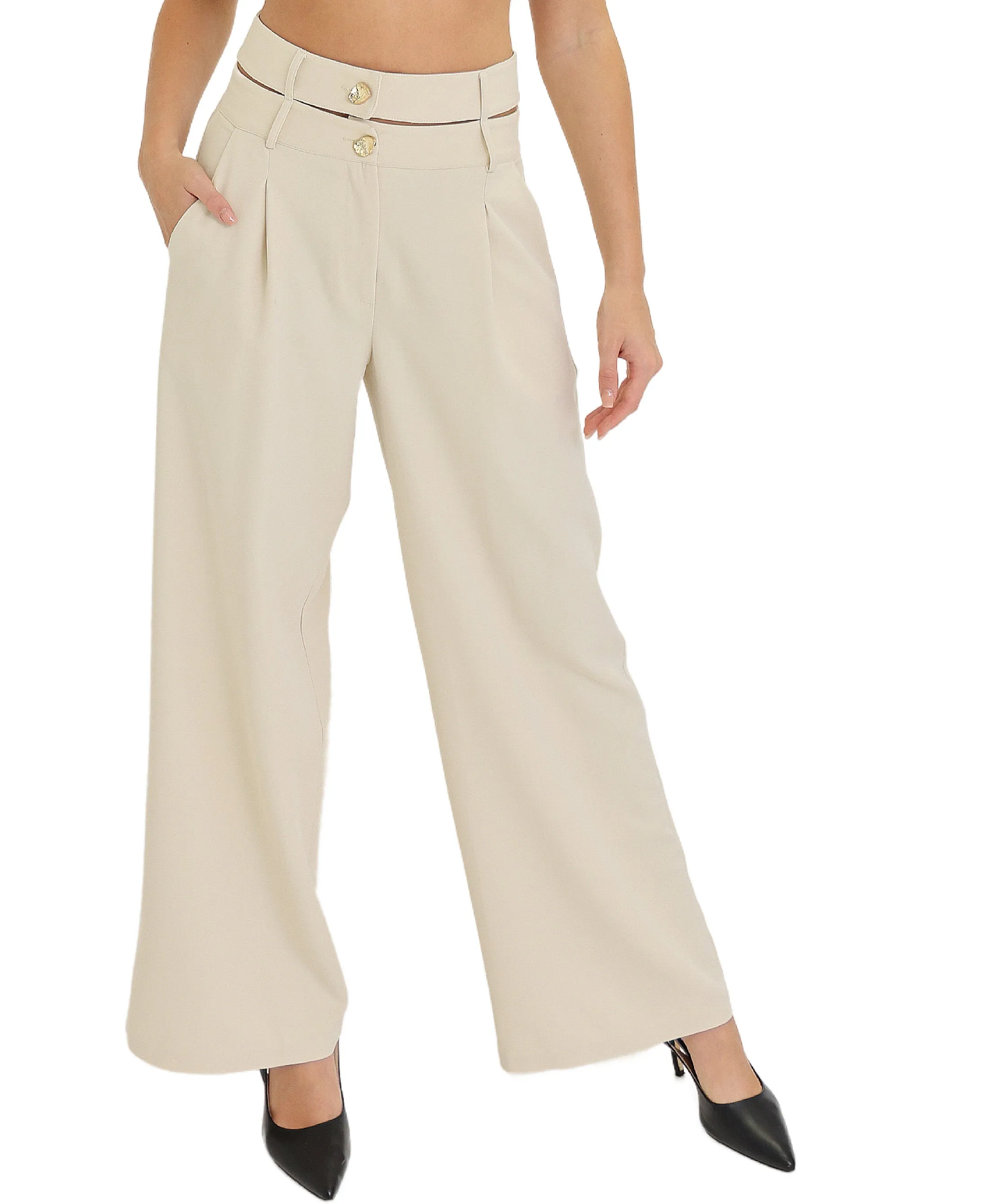 Wide Leg Pants w/ Metal Detail