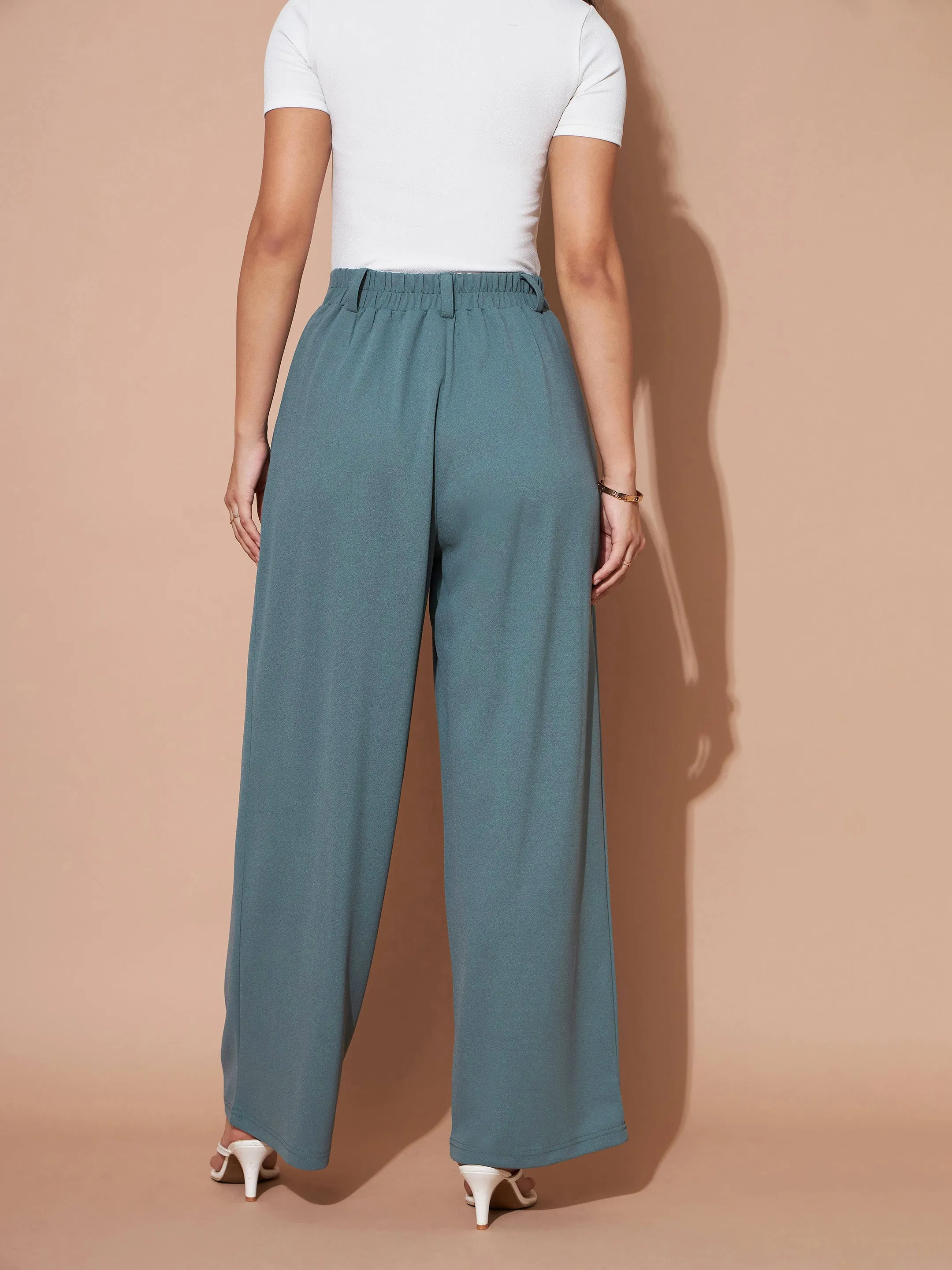 Women Airforce Blue Pleated Wide leg Pants