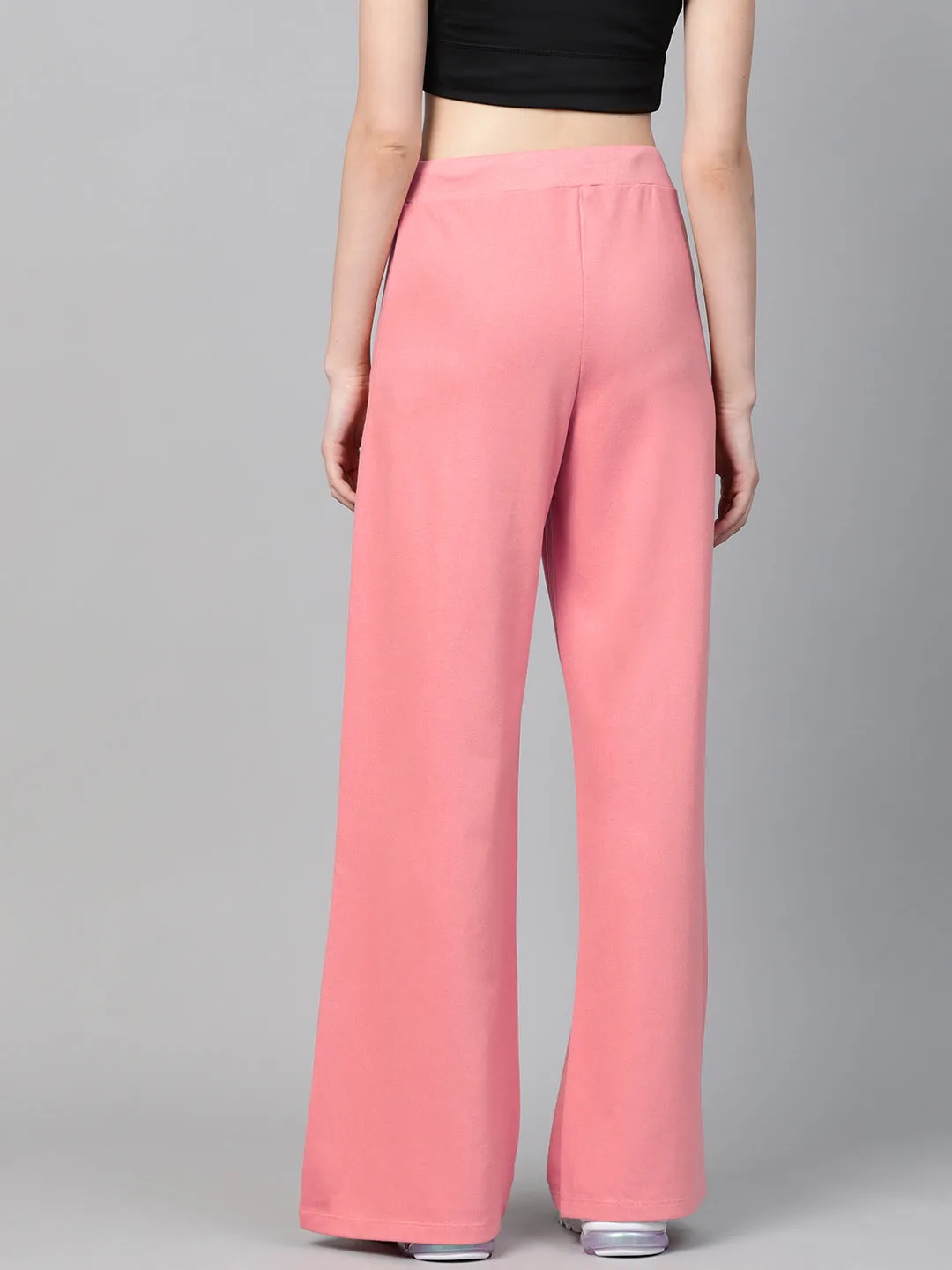 Women Pink Terry Wide Leg Drawstring Pants