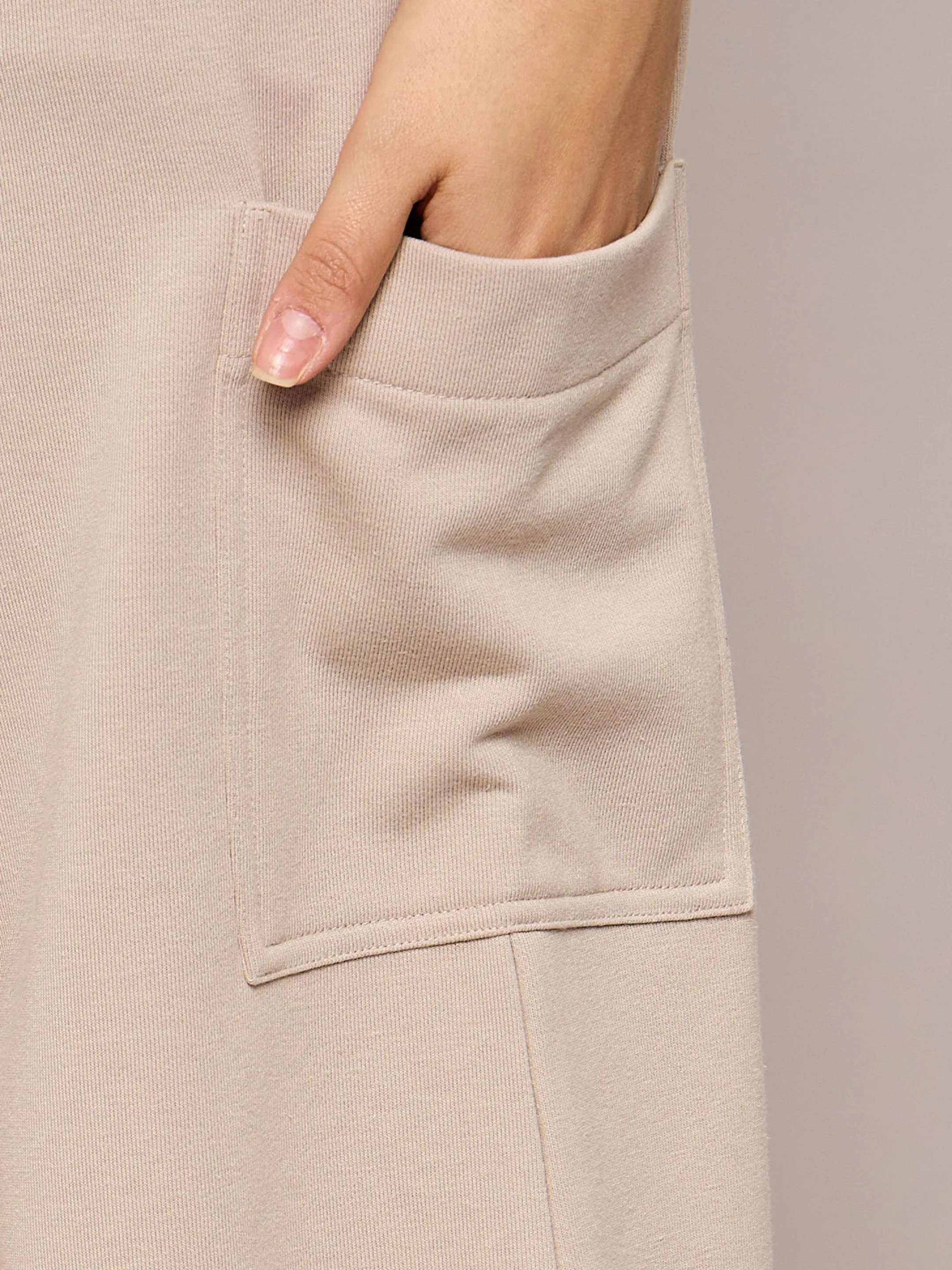 Women Taupe Terry Wide Leg Track Pants