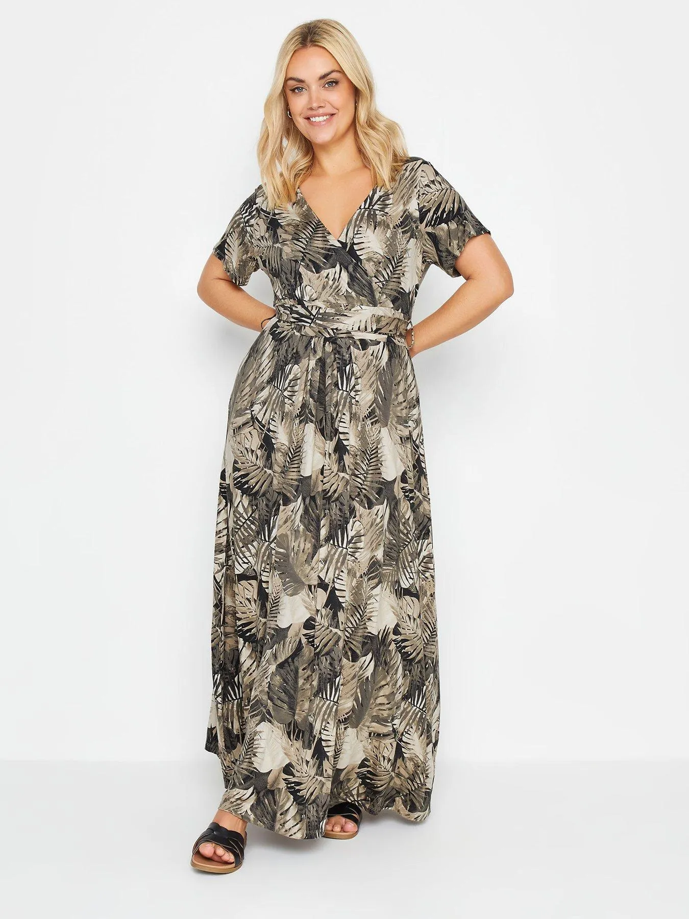 Yours Curve Leaf Print Wrap Maxi Dress