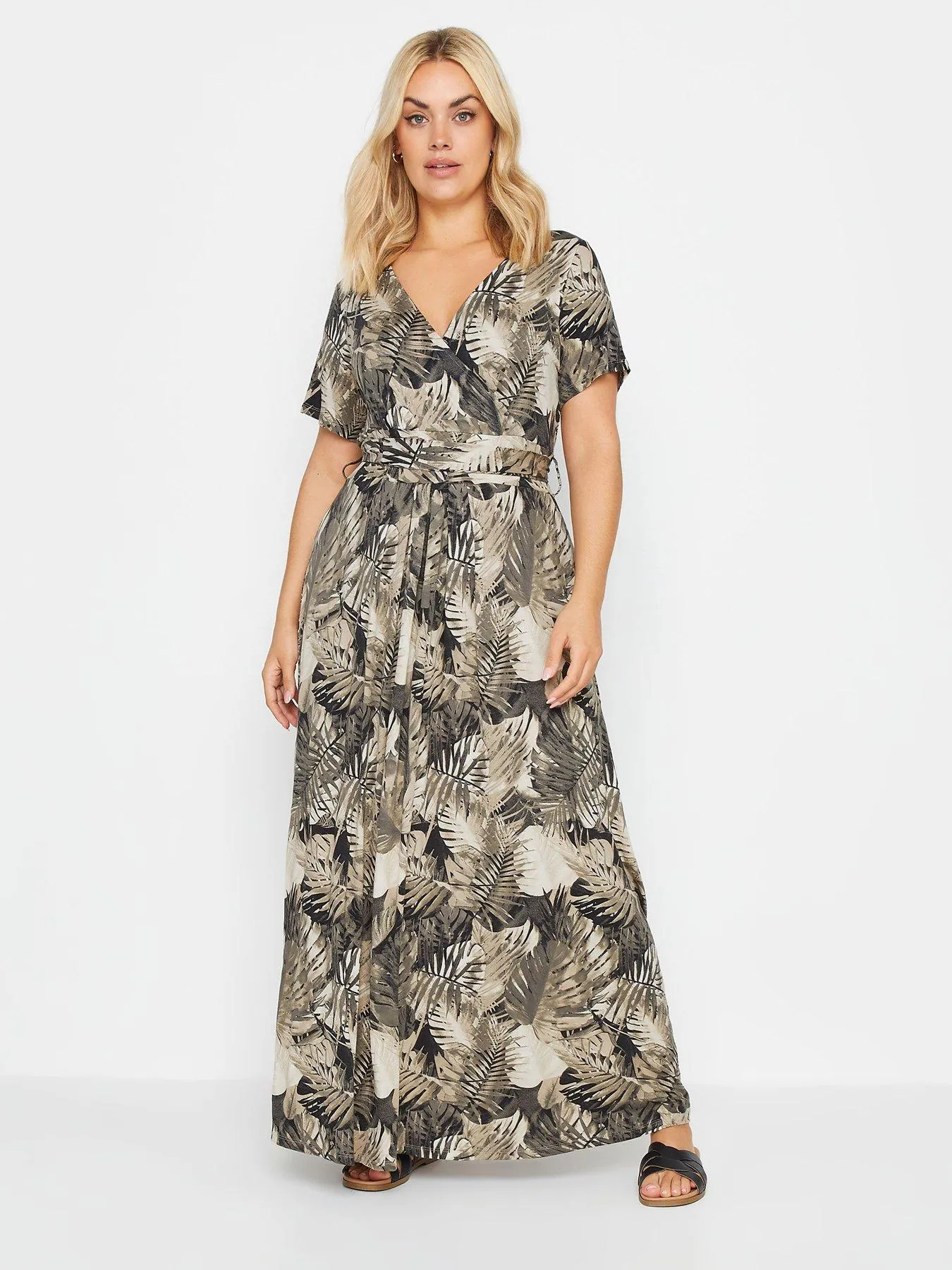 Yours Curve Leaf Print Wrap Maxi Dress