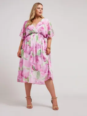 Yours Curve Ombre Floral Metallic Shirred Waist Wrap Dress