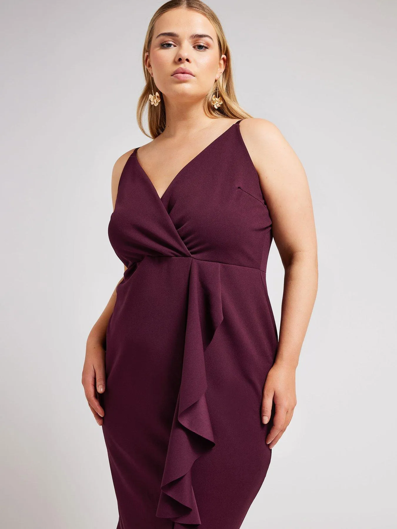 Yours Curve Ruffle Wrap Dress - Purple