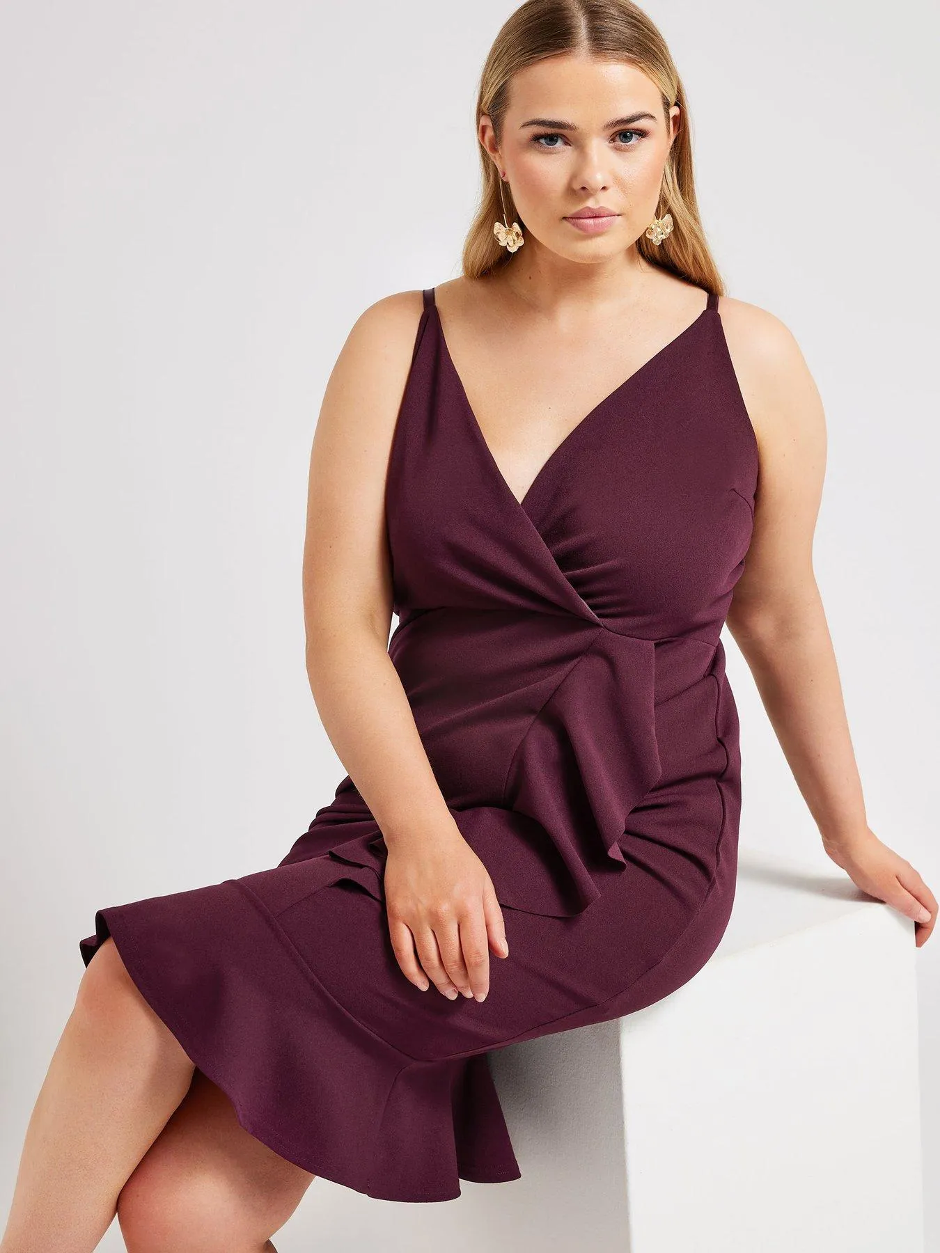 Yours Curve Ruffle Wrap Dress - Purple