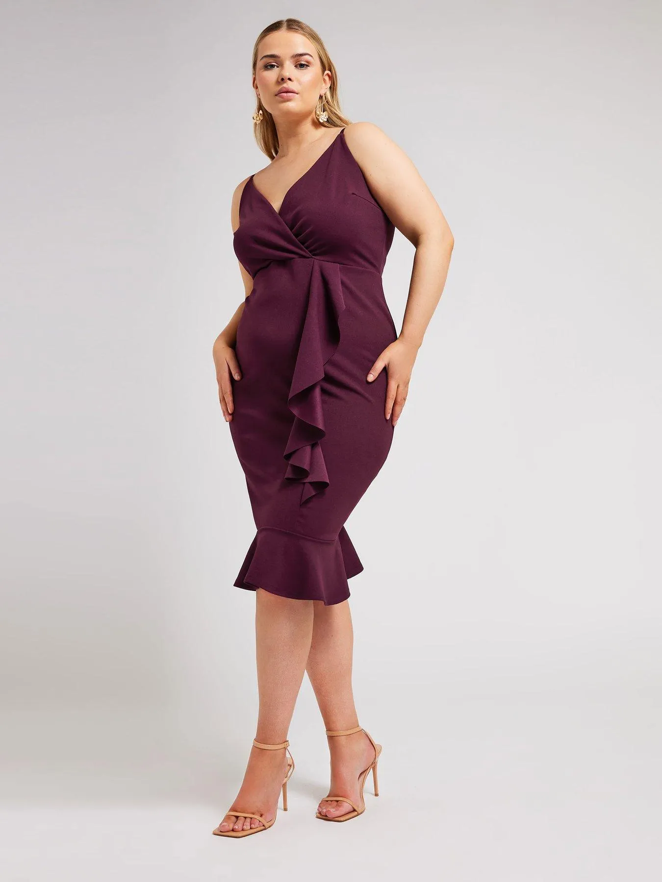 Yours Curve Ruffle Wrap Dress - Purple