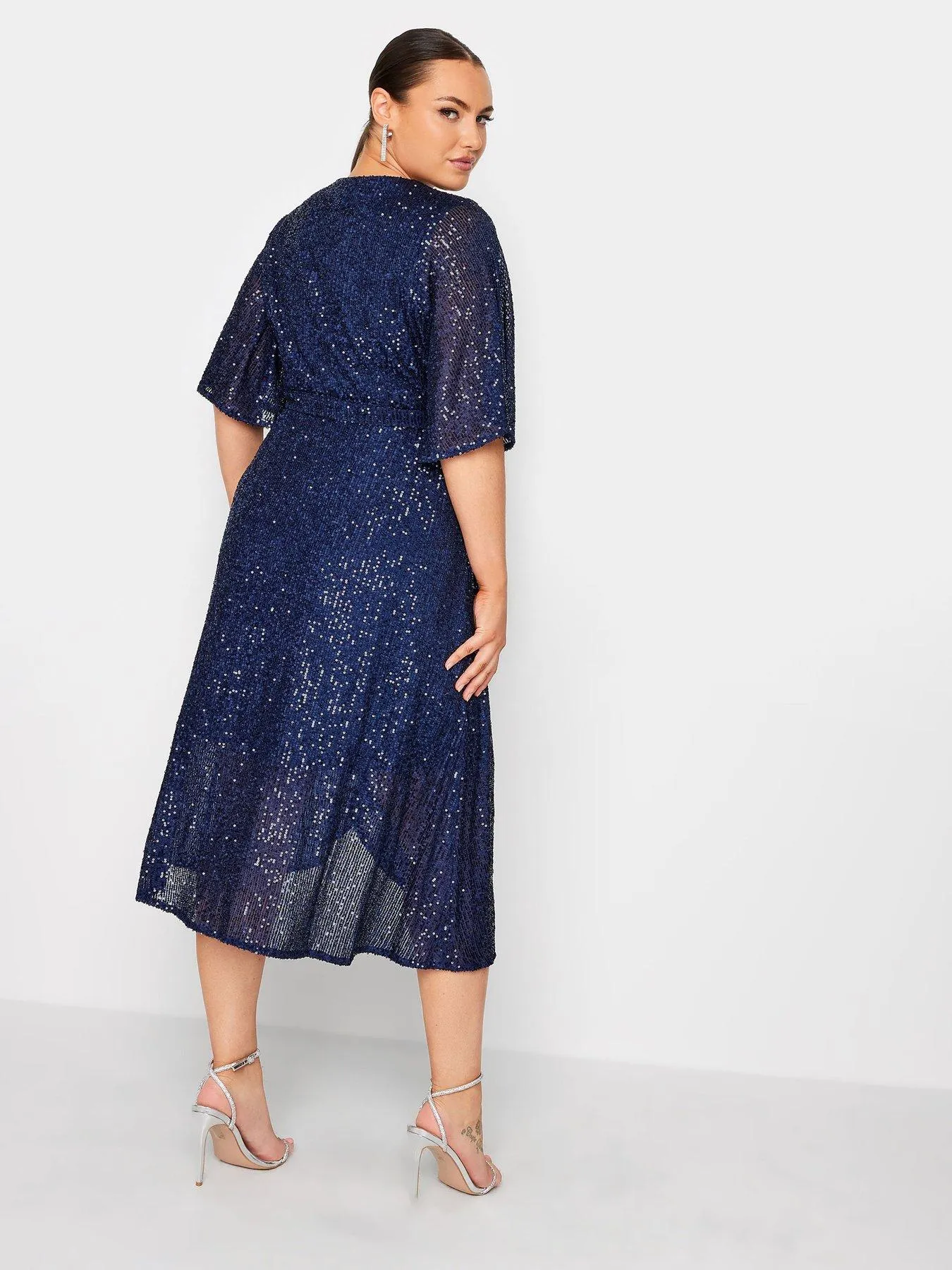 Yours Sequin Tulip Hem Wrap Dress - Blue