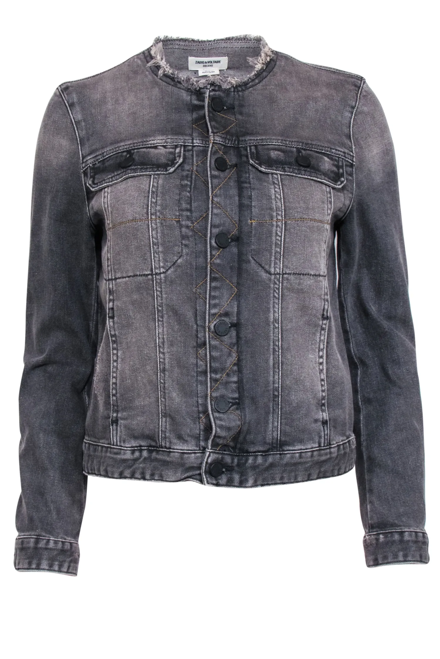 Zadig & Voltaire - Grey Denim Frayed Hem Jacket Sz M