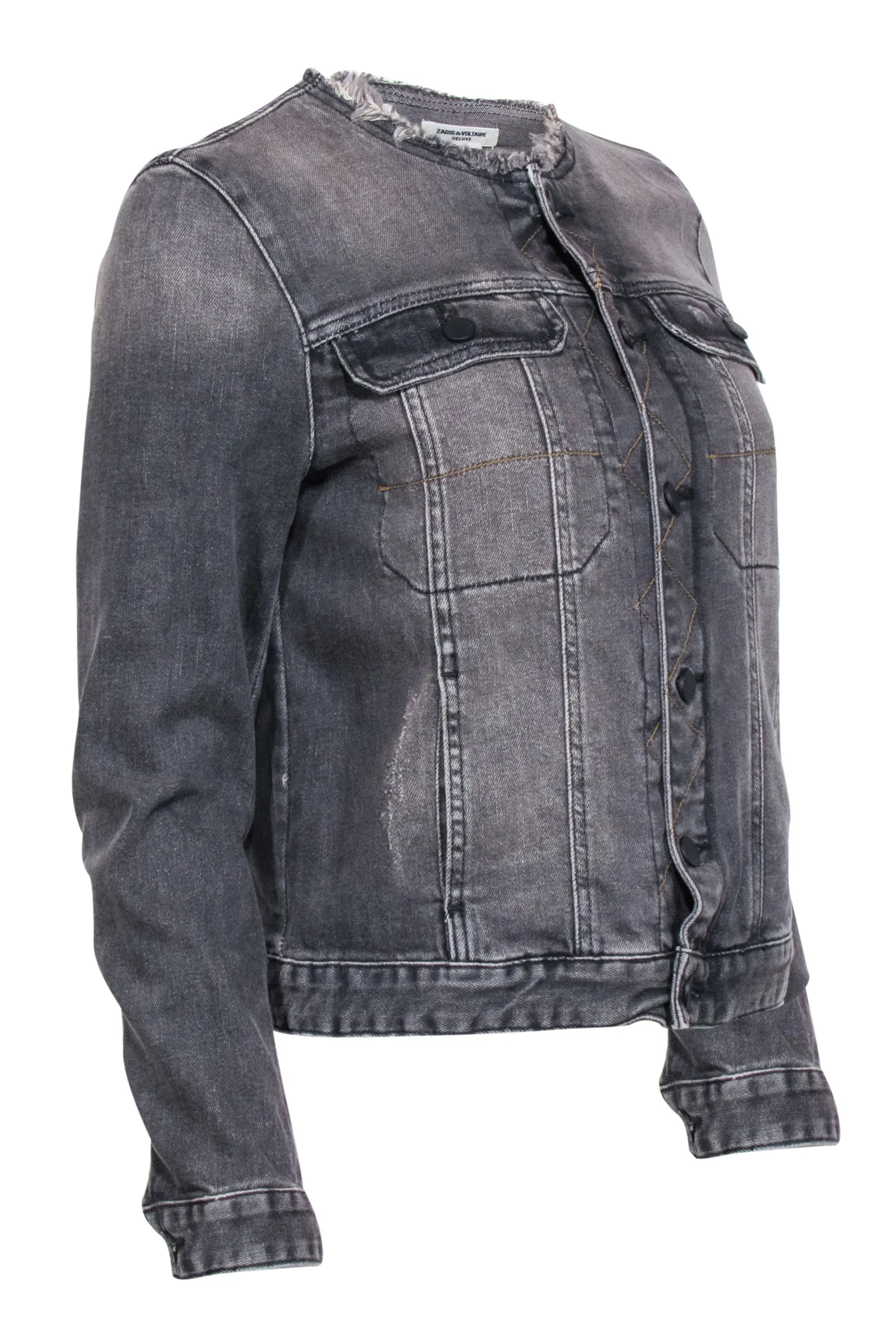 Zadig & Voltaire - Grey Denim Frayed Hem Jacket Sz M