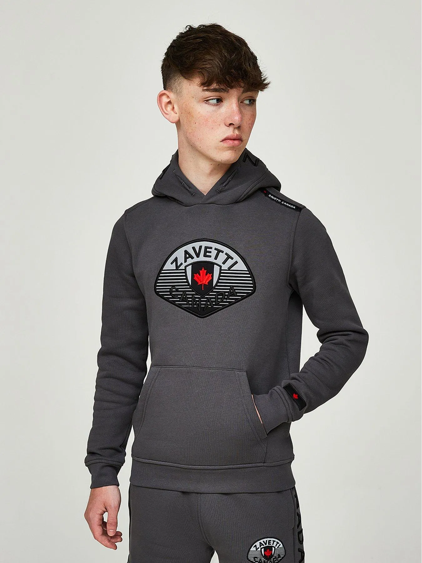 Zavetti Canada Zavetti Junior Boys Botticini Reflective Over The Head Hoodie - Dark Grey