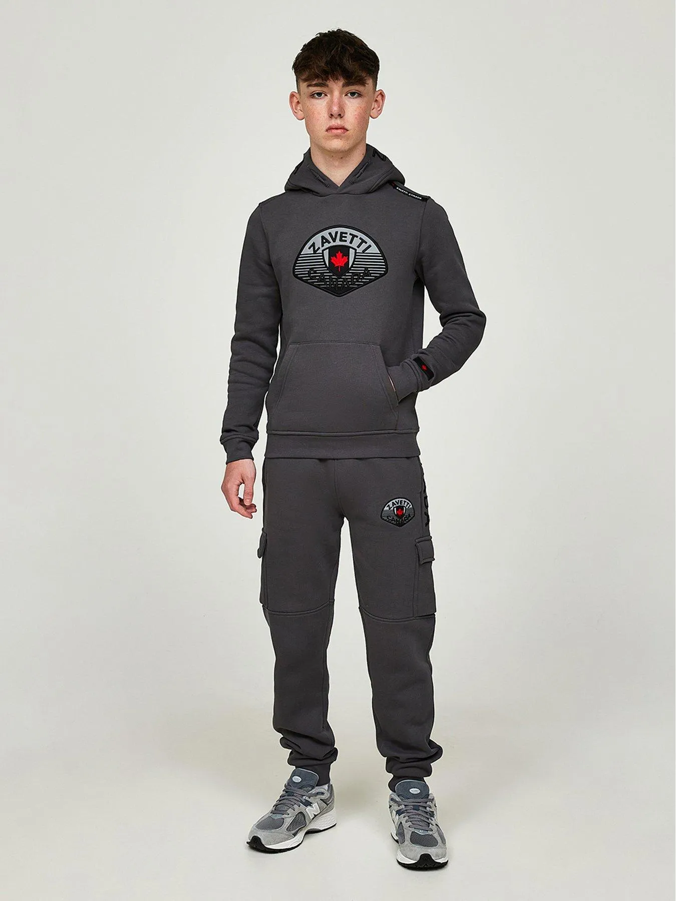 Zavetti Canada Zavetti Junior Boys Botticini Reflective Over The Head Hoodie - Dark Grey