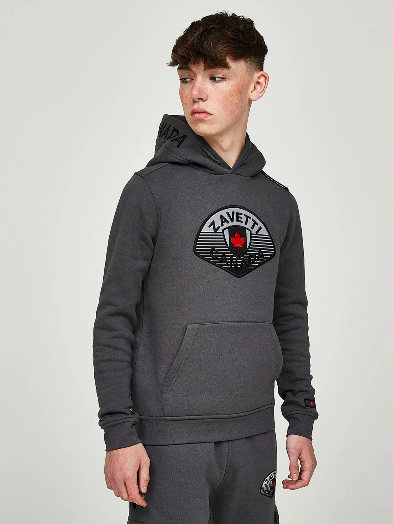 Zavetti Canada Zavetti Junior Boys Botticini Reflective Over The Head Hoodie - Dark Grey