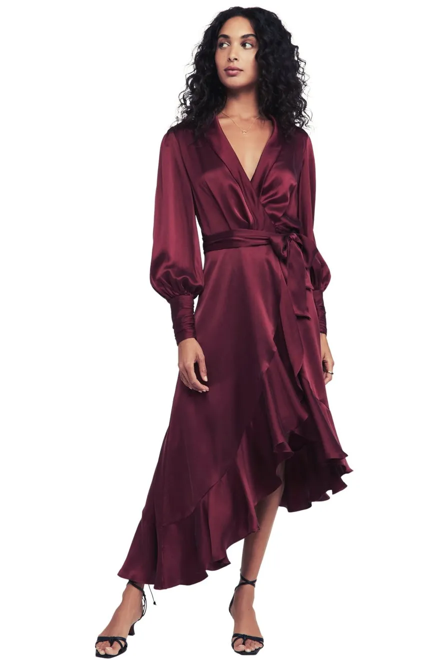 ----Zimmermann   ----Silk Wrap Midi Dress (Burgundy) ---