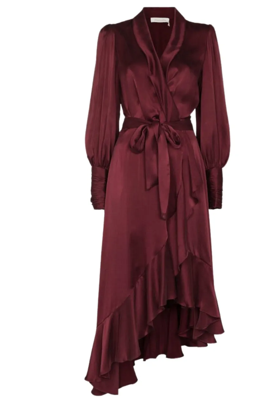 ----Zimmermann   ----Silk Wrap Midi Dress (Burgundy) ---