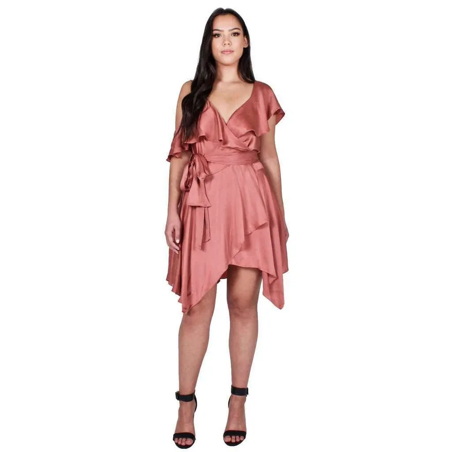 ----Zimmermann   ----Sueded Asymmetric Wrap Mini Dress Rose ---