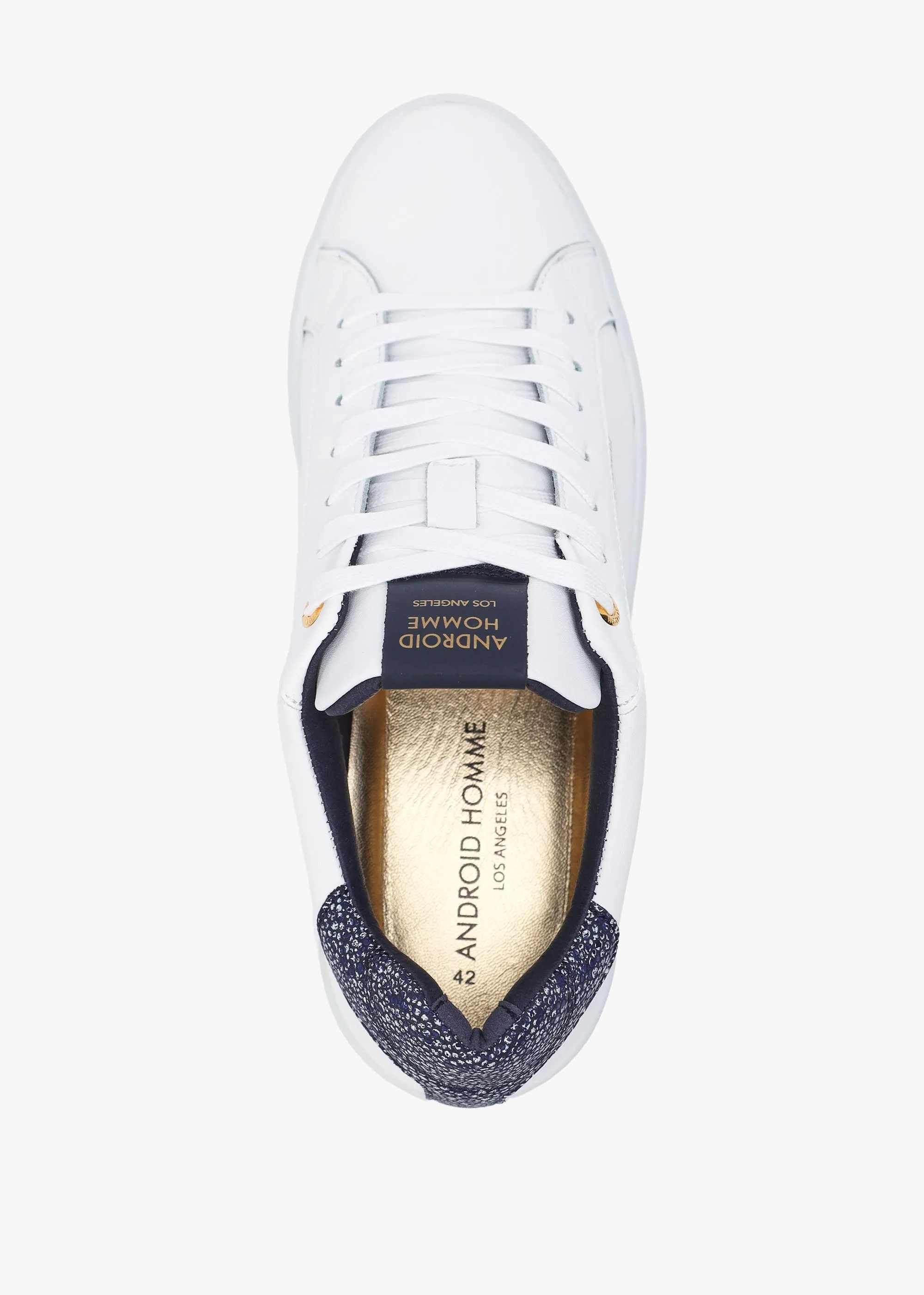 Zuma White Leather Navy Reflective Caviar Trainers