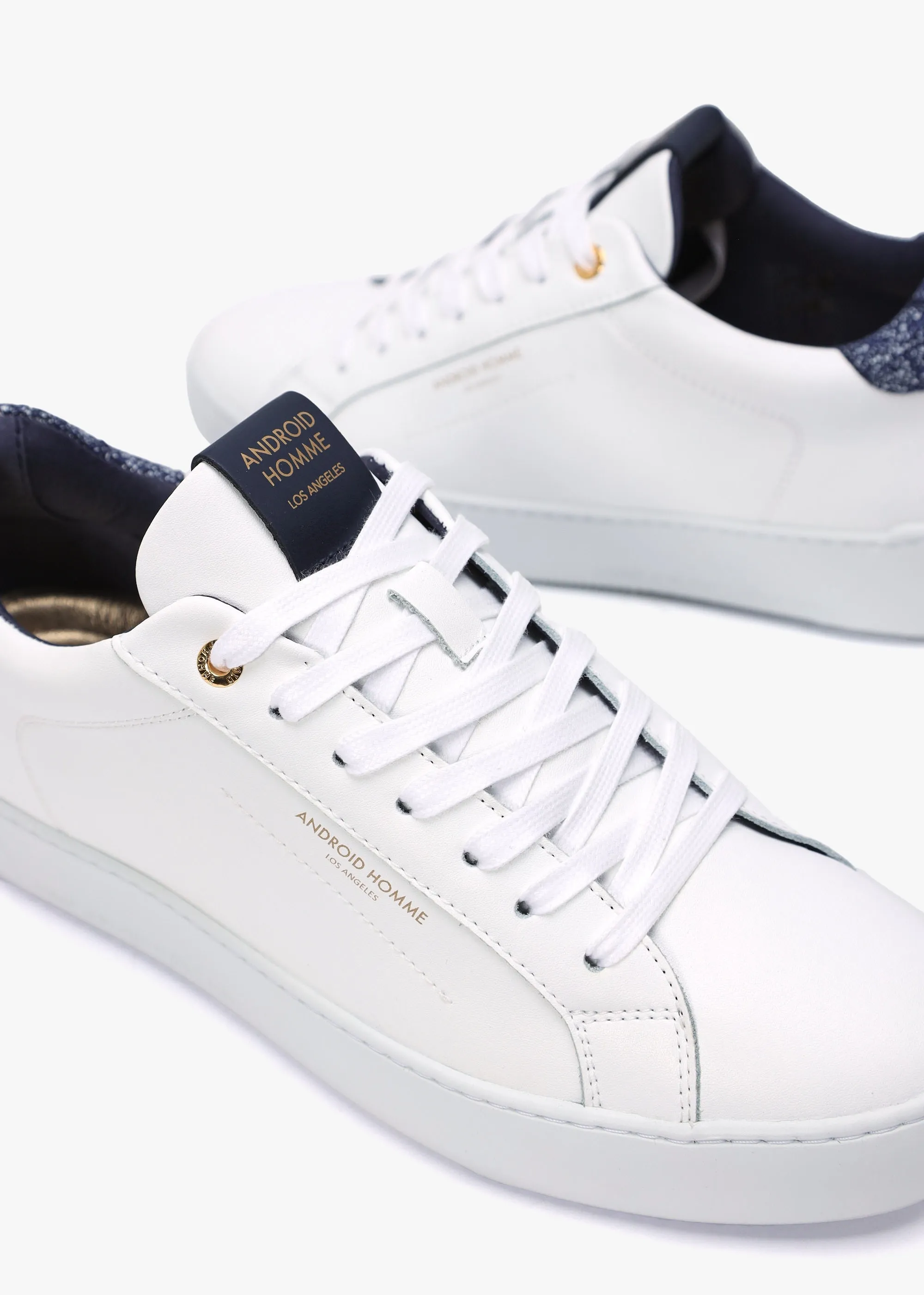 Zuma White Leather Navy Reflective Caviar Trainers